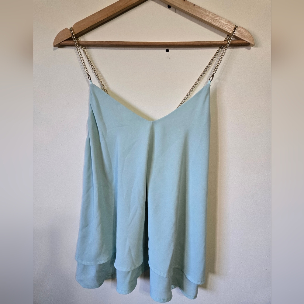 3/$20 KOCCA Mint Green Layered Chain Strap Loose Fit Tank Top